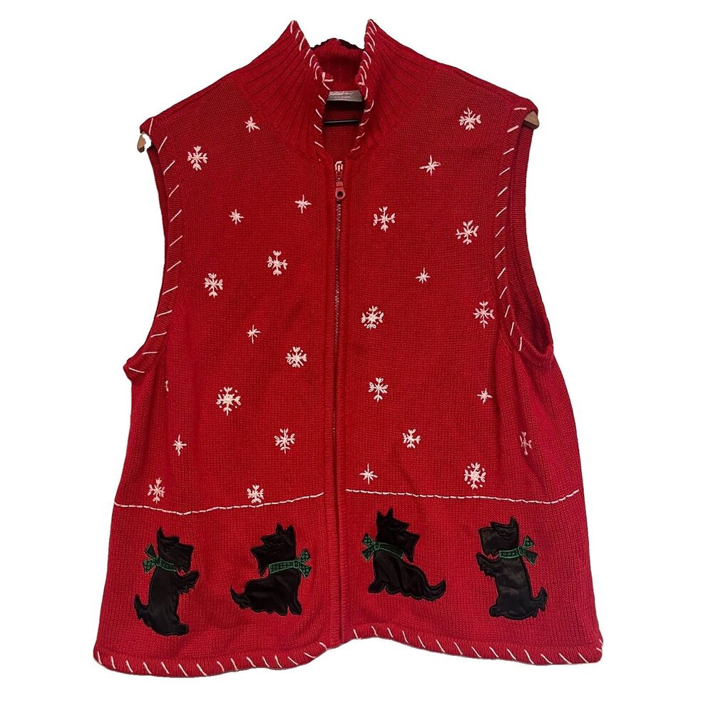 Vintage Scottie Dog Knit Red Sweater Vest Size L 80's 90s Preppy Ugly Christmas
